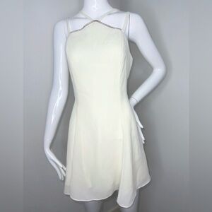 💕🦊Celine2016 Silk Rhinestone Trim ivory skater mini knee length dress w lining